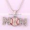 Wholesale Rhodium Plated MOM Baseball Crystal Sports Pendant Necklace