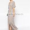 Woman V-neck Short Sleeve Elastic Waist Full Length Sequin Party Maxi Dress