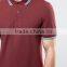 Short Sleeve Button Placket Ribbed Collar and Sleeve Plum Men's 100% Cotton Breathable Pique 200g Blank Casual Polo T-Shirt