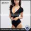 Women Sexy Cut Out Bodysuit With Knot Front In Rib Plain One Piece Cap Sleeve Cheap Price