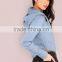 Spring Curved Hem Cute Fits Hoodie Manufacturer Amazing Custom Made Color Cropped Pocketless Hoodie Pretty Blue Long Sleeve
