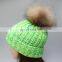 Stock hat fashion winter real big raccoon fur ball knitted beanie hat