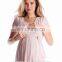 Blush Pink Pleated Maternity Dress Nursing Breastfeeding Clothes