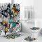 4 Piece 3D Printing Theme Shower Curtain and Bath Mat Set Wolf Couple Waterproof Non-Slip Bathroom Curtain and Rug Set