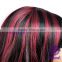 fashion inclined bang fluffy curly hair black and red big wavy wig