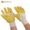 Yellow nitrile latex wrinkling work gloves safety construction for work Yellow crinkle latex coated. Woven liner back open glove
