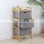 3 Tier Collapsible Bamboo Laundry Basket Hamper with 3 Linen Fabric Storage Box Laundry Basket