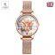 Hannah Martin 4122 Chrysanthemum Flowers Garden Fashion Ladies Wristwatch Black Leather Rose Gold Case Japan Quartz Wrist Watch