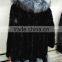 Mink fur coat with silver fox collar for women winter
