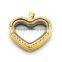 316L stainless steel heart shaped glass locket pendant with crystal stones