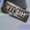 Shiny gold rectangle shaped metal brand logo labels design