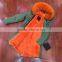 2017 New Fashion Women Orange Raccoon Fur and faux fur lining Winter Army coat