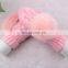 Knitted weaving gilrs mittens with big rabbit fur pom pom