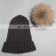 Dark grey winter fur pom warmer genuine raccoon fur pompon women hats