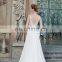 ED Fashion V Neck See Through Back Beaded Appliqued Long Chiffon Wedding Dress