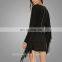 Casual V Neckline Plain Black Tops Faux Suede Fringe Trim Dress Women Dresses