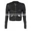 Wilco Black Collarless Brando Style Womens Biker Motorcycle Genuine Leather Jacket All Sizes