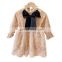 Girls' winter new middle-aged children's lace bow and velvet long-sleeved dress
