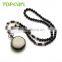 Rose and Skull Design Black Agate Beaded Quartz Necklace Pocket Watch LVK04