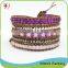 Pink Stone Bead Mix Heart Charm Brown Genuine Leather Wrap Bracelet
