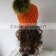 2016 Genuine 100% Knitting Acrylic Cap With Top Multicolour Fur Pompom Winter Vogue Raccoon Fur Ball Beanie Hat