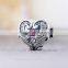 X284 Genuine Solid 925 Sterling Silver Heart Charms,Pink Diamond Trade Mark Charms Engraved Logo