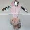 Myfur 2016 Korean Stylish Beige Color Winter Knitting Scarf with Detachable Raccoon Fur Pom Poms