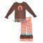 Wholesale long sleeve turkey embroidered girls thanksgiving boutique outfit
