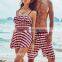 Latest fashion design Plaid Sling Siamese mini dress swimwear for ladies and men's lacing beach pants couple swimsuit