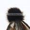 Adult hair ball pure color bronzing fine striped knit autumn and winter warm fashion cap