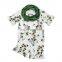 Sweet Baby Infant short sleeve printed Frilly Blouse Top set and Ruffled pants with scarf Soft Baby Girl suit