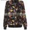Black Floral Print Women Bomber Jacket