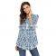 Wholesale Custom Women's Tops Large Size Printing T-shirt Western Style Mid-length 3/4 Sleeve Round Neck Folds Women's Top