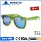 Green colorful printed natural bamboo sunglasses with silver mirror polarized lenses