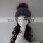 Raccoon fur bubble pompoms women's knitted UK brand with logo hats caps big balls