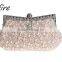 Lovely lady current clutch bag with white pearl and metal frame evening party bag