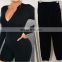 INS Hot selling Women's 2 two pieces clothing half Zip up bodysuit with jogger legging sweat pant suit sets