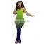 Gradient Sleeveless Halter Neck Open Back Elastic Waist Sport Women Flare Jumpsuits Rompers Elegant One Piece Overalls