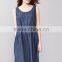 2015 fashion Hot Blue O-Neck Sleeveless Elastic Denim Dress plus size jean dresses with belt