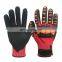 Red HPPE cut-proof, shock-proof and waterproof work gloves with sand nitrile coating