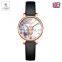 Hannah Martin 4122 Chrysanthemum Flowers Garden Fashion Ladies Wristwatch Black Leather Rose Gold Case Japan Quartz Wrist Watch