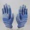 blue and white polyester knitted PU fingers coated safety work gloves anti-dirt breathable comfortable flexible