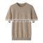 Women's 100% Cashmere Casual Short Sleeves Tops Knitted Round Neck T-shirt Autumn Pullovers with Crew Neck Solid Pattern