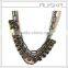 Fashion Multi Layers Alloy And Pink Beads Rhinestone Chains Grey Acrylic Chunky Necklace Statement