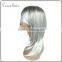 wholesale silky straight ombre silver grey synthetic wig glueless grey heat resistant hair wig for women
