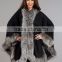 Original Design Long Pushmina Poncho With Silver Fox Fur Trim Ladies Fur Cashmere Shawl/Cape