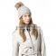 High quality wool cable knit beanie hat pom pom custom fur hats