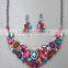 Bright Color Clear Crystal Pave Teardrop Accent Classic Flower Theme Necklace Earrings Set