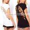 Popular Women CrewNeck T-Shirt Summer Angel Wings Hollow Back Short Sleeve Tops