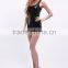 Black tight back women sexy leather lingerie strap mini dress